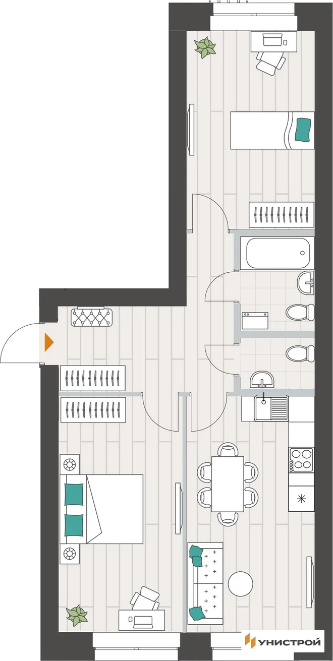 Планировка 2-комн. квартира, 62.68 м² ЖК «Аквамарин» Планировка 2-комн. квартира, 62.68 м² ЖК «Аквамарин»