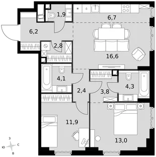 Квартира 3-комн. квартира, 73.7 м² ЖК «Sydney City» Фото 1 Квартира 3-комн. квартира, 73.7 м² ЖК «Sydney City» Фото 1