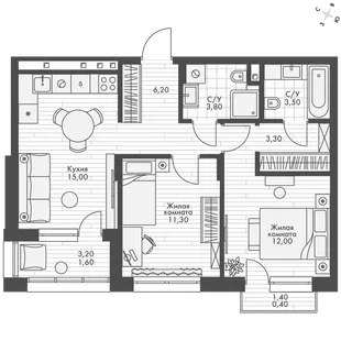 Квартира 2-комн. квартира, 57.1 м² ЖК «ФоРест» Фото 1 Квартира 2-комн. квартира, 57.1 м² ЖК «ФоРест» Фото 1