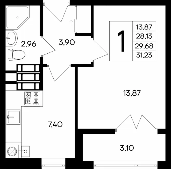 Планировка 1-комн. квартира, 31.23 м² ЖК «Сезоны» Планировка 1-комн. квартира, 31.23 м² ЖК «Сезоны»