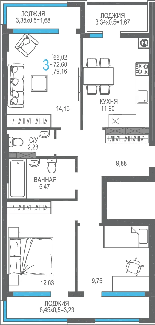 Планировка 3-комн. квартира, 72.6 м² ЖК «На Фонтанке» Планировка 3-комн. квартира, 72.6 м² ЖК «На Фонтанке»