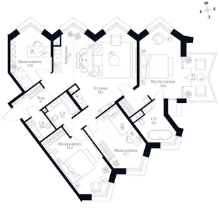 Квартира 5-комн. квартира, 115.9 м² ЖК «Фордевинд» Фото 1 Квартира 5-комн. квартира, 115.9 м² ЖК «Фордевинд» Фото 1