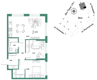 Планировка 2-комн. квартира, 66.5 м² ЖК «Страна.Парковая»