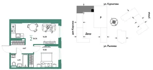 Планировка 2-комн. квартира, 36.26 м² ЖК «Остров-сад»