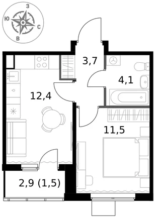 Квартира 1-комн. квартира, 33.2 м² ЖК «1-й Ясеневский» Фото 1