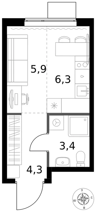Квартира Студия, 19.9 м² ЖК «1-й Измайловский» Фото 1
