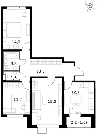 Квартира 3-комн. квартира, 75.4 м² ЖК «1-й Южный» Фото 1 Квартира 3-комн. квартира, 75.4 м² ЖК «1-й Южный» Фото 1