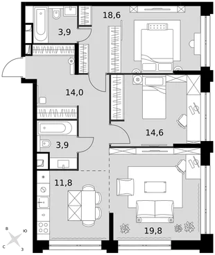 Квартира 3-комн. квартира, 86.6 м² ЖК «Sydney City» Фото 1 Квартира 3-комн. квартира, 86.6 м² ЖК «Sydney City» Фото 1