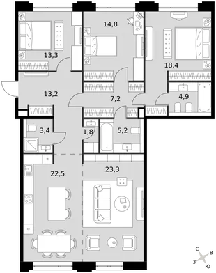 Квартира 3-комн. квартира, 128 м² ЖК «Sydney Prime» Фото 1 Квартира 3-комн. квартира, 128 м² ЖК «Sydney Prime» Фото 1