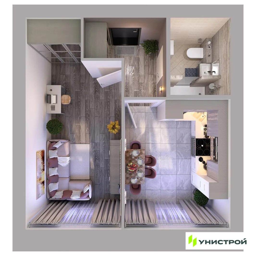 Планировка 1-комн. квартира, 34.65 м² ЖК «Атмосфера»