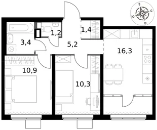 Квартира 2-комн. квартира, 48.7 м² ЖК «1-й Химкинский» Фото 1 Квартира 2-комн. квартира, 48.7 м² ЖК «1-й Химкинский» Фото 1