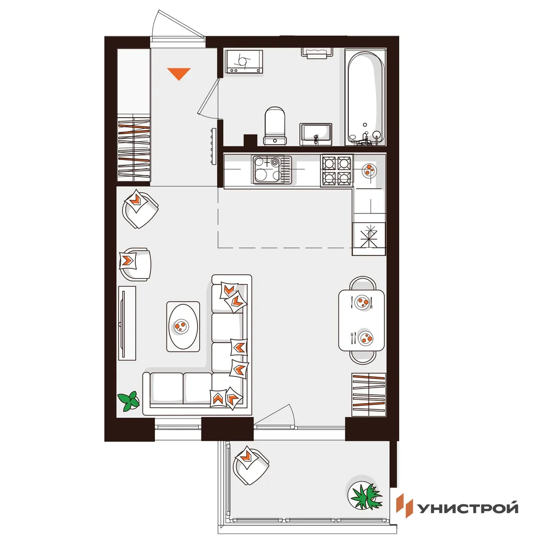 Планировка 1-комн. квартира, 31.84 м² ЖК «Лисино»