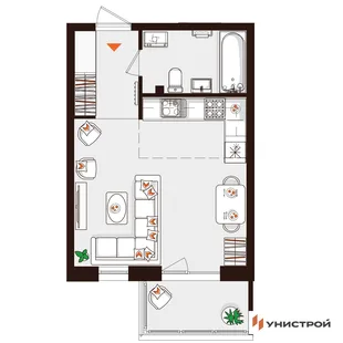 Планировка 1-комн. квартира, 31.84 м² ЖК «Лисино»