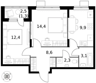 Квартира 2-комн. квартира, 52 м² ЖК «1-й Донской» Фото 1 Квартира 2-комн. квартира, 52 м² ЖК «1-й Донской» Фото 1