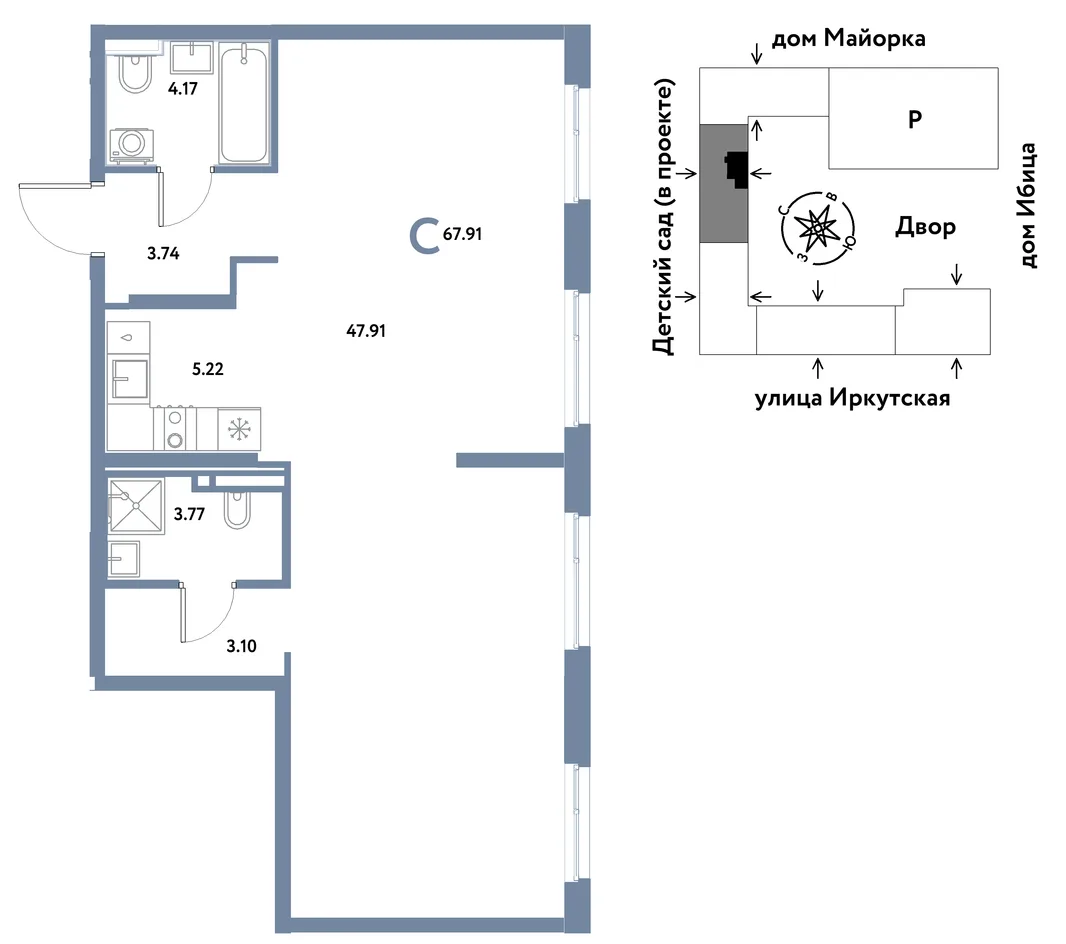 Планировка Студия, 67.09 м² ЖК «Остров-сад»