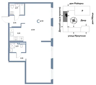 Планировка Студия, 67.09 м² ЖК «Остров-сад»