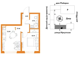 Планировка 1-комн. квартира, 31.46 м² ЖК «Остров-сад»