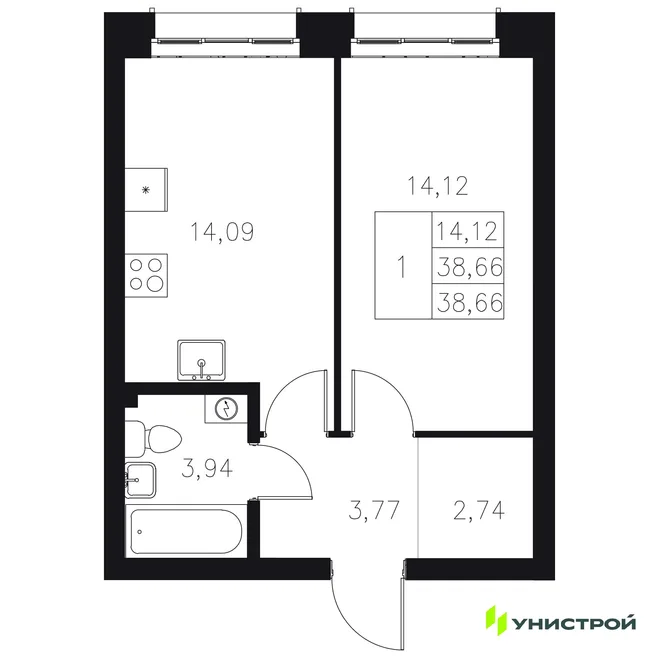 Планировка 1-комн. квартира, 38.66 м² ЖК «Statum» Планировка 1-комн. квартира, 38.66 м² ЖК «Statum»