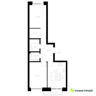 Планировка 2-комн. квартира, 63.68 м² ЖК «Statum»