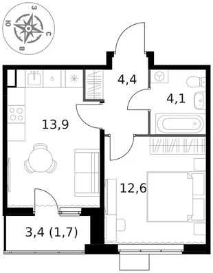 Квартира 1-комн. квартира, 36.7 м² ЖК «1-й Ясеневский» Фото 1 Квартира 1-комн. квартира, 36.7 м² ЖК «1-й Ясеневский» Фото 1
