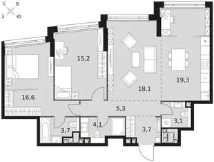 Квартира 3-комн. квартира, 89.1 м² ЖК «Rotterdam» Фото 1 Квартира 3-комн. квартира, 89.1 м² ЖК «Rotterdam» Фото 1