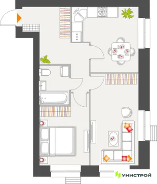 Планировка 2-комн. квартира, 53.21 м² ЖК «Атмосфера»