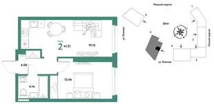 Планировка 2-комн. квартира, 41.31 м² ЖК «Сибирский сад»