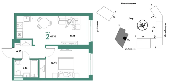 Планировка 2-комн. квартира, 41.31 м² ЖК «Сибирский сад» Планировка 2-комн. квартира, 41.31 м² ЖК «Сибирский сад»