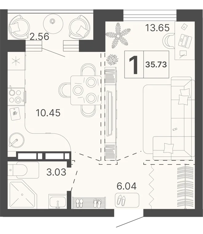Планировка 1-комн. квартира, 35.73 м² ЖК «Светский лес» Планировка 1-комн. квартира, 35.73 м² ЖК «Светский лес»