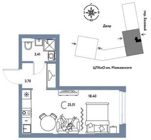 Планировка Студия, 25.51 м² ЖК «Сибирский сад»