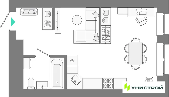 Планировка 1-комн. квартира, 32.66 м² ЖК «Лето» Планировка 1-комн. квартира, 32.66 м² ЖК «Лето»