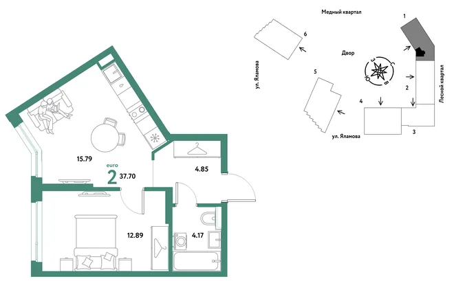 Планировка 2-комн. квартира, 37.7 м² ЖК «Сибирский сад» Планировка 2-комн. квартира, 37.7 м² ЖК «Сибирский сад»