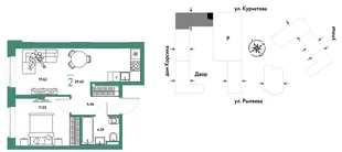 Планировка 2-комн. квартира, 39.4 м² ЖК «Остров-сад»
