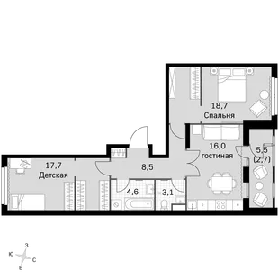 Квартира 2-комн. квартира, 70.7 м² ЖК «Sky Garden» Фото 1 Квартира 2-комн. квартира, 70.7 м² ЖК «Sky Garden» Фото 1