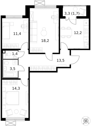 Квартира 3-комн. квартира, 76.2 м² ЖК «1-й Ленинградский» Фото 1 Квартира 3-комн. квартира, 76.2 м² ЖК «1-й Ленинградский» Фото 1