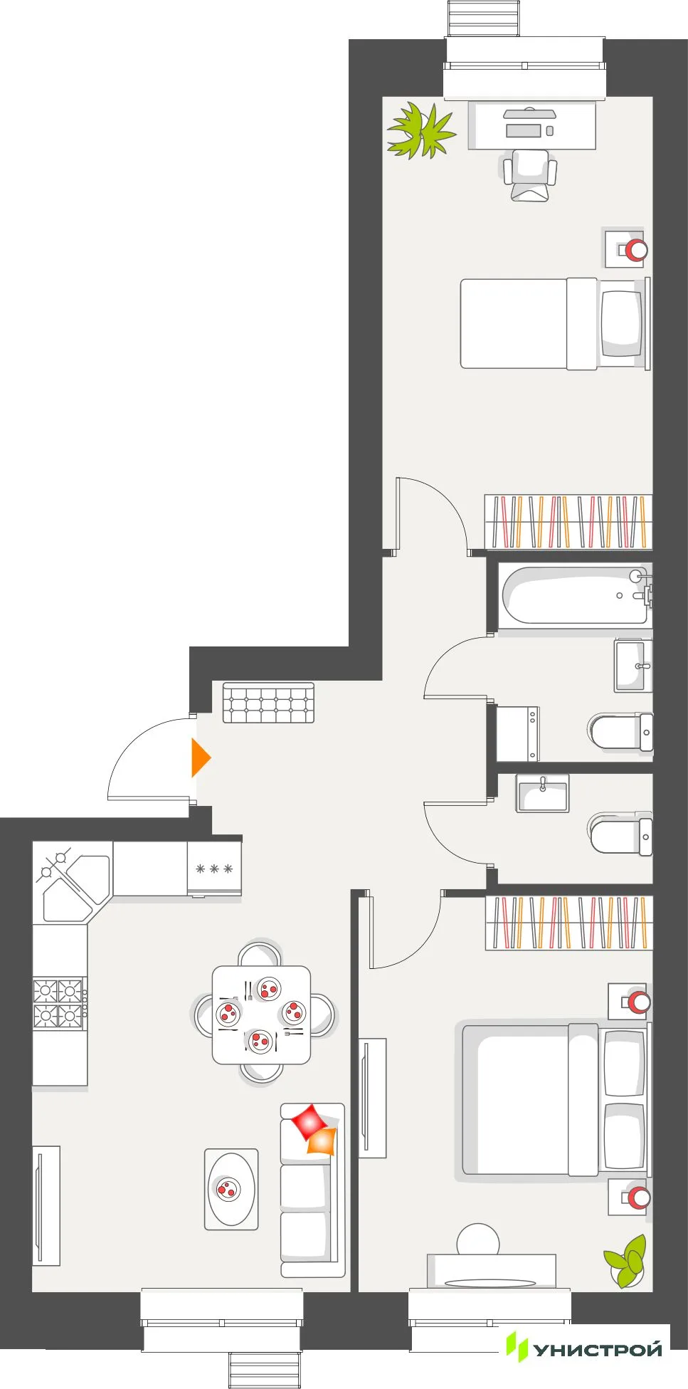 Планировка 2-комн. квартира, 60.79 м² ЖК «Атмосфера»