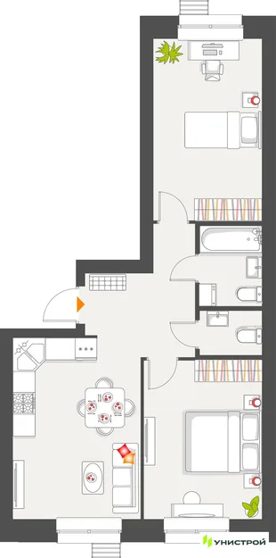 Планировка 2-комн. квартира, 60.79 м² ЖК «Атмосфера»