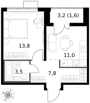 Квартира 1-комн. квартира, 37.7 м² ЖК «1-й Саларьевский» Фото 1 Квартира 1-комн. квартира, 37.7 м² ЖК «1-й Саларьевский» Фото 1