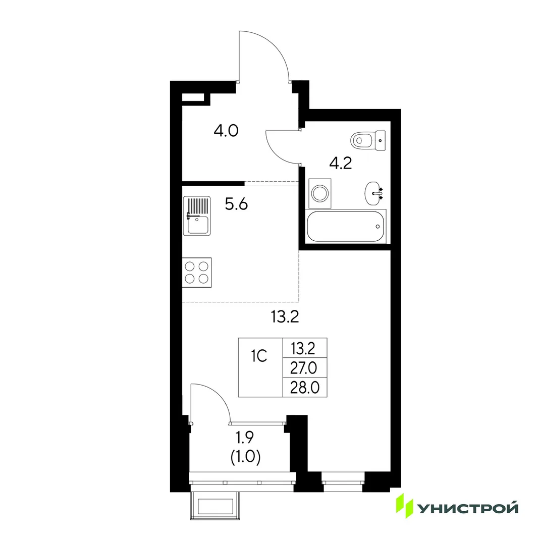 Планировка 1-комн. квартира, 28 м² ЖК «Стадиум»
