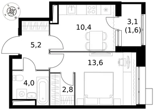 Квартира 1-комн. квартира, 37.6 м² ЖК «1-й Саларьевский» Фото 1 Квартира 1-комн. квартира, 37.6 м² ЖК «1-й Саларьевский» Фото 1