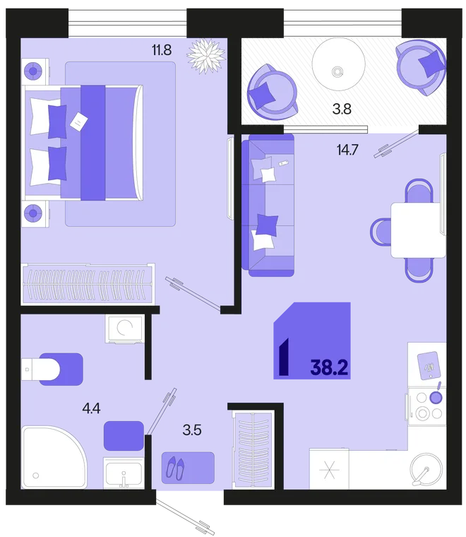 Планировка 1-комн. квартира, 38.2 м² ЖК «Первое место» Планировка 1-комн. квартира, 38.2 м² ЖК «Первое место»