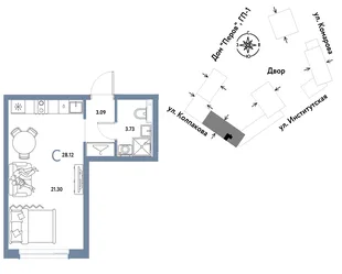 Планировка Студия, 28.12 м² ЖК «Страна.Парковая»