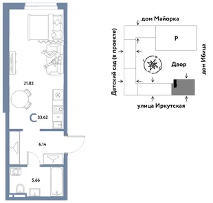 Планировка Студия, 33.62 м² ЖК «Остров-сад»