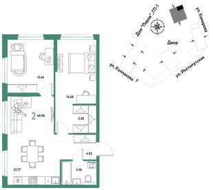 Планировка 2-комн. квартира, 66.96 м² ЖК «Страна.Парковая»