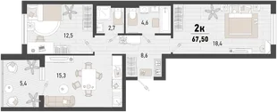Планировка 2-комн. квартира, 67.5 м² ЖК «Барса»