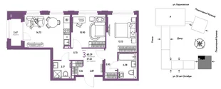 Планировка 3-комн. квартира, 60.29 м² ЖК «Сердце Сибири»