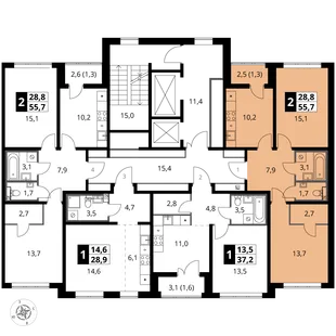 Квартира 2-комн. квартира, 55.7 м² ЖК «1-й Южный» Фото 2 Квартира 2-комн. квартира, 55.7 м² ЖК «1-й Южный» Фото 2