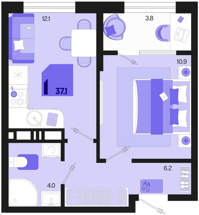 Планировка 1-комн. квартира, 37.1 м² ЖК «Первое место» Планировка 1-комн. квартира, 37.1 м² ЖК «Первое место»