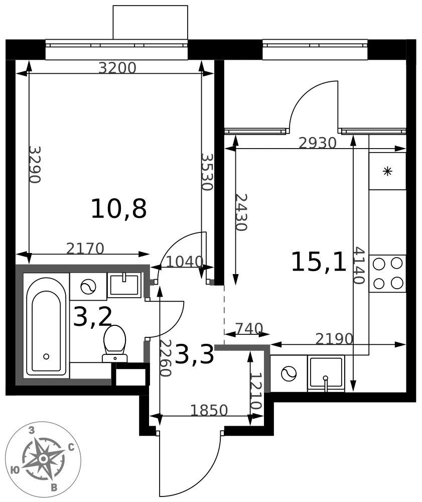 Планировка 1-комн. квартира, 32.4 м² ЖК «1-й Химкинский»