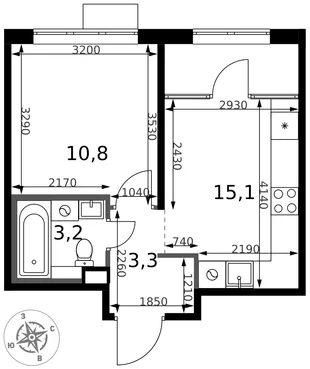 Планировка 1-комн. квартира, 32.4 м² ЖК «1-й Химкинский»